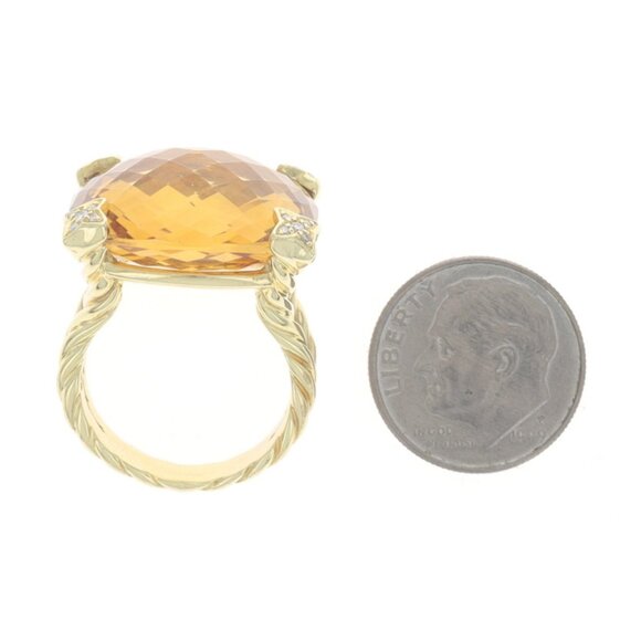 David Yurman Cushion On Point Citrine Diamond Ring Yellow Gold 18k .12ctw - Picture 4 of 6
